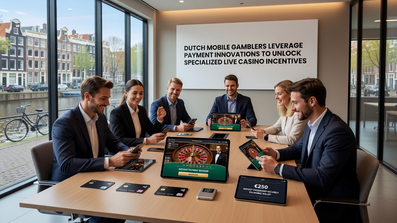 Illustratie van mobiele betalingen en live casino interfaces in Nederland